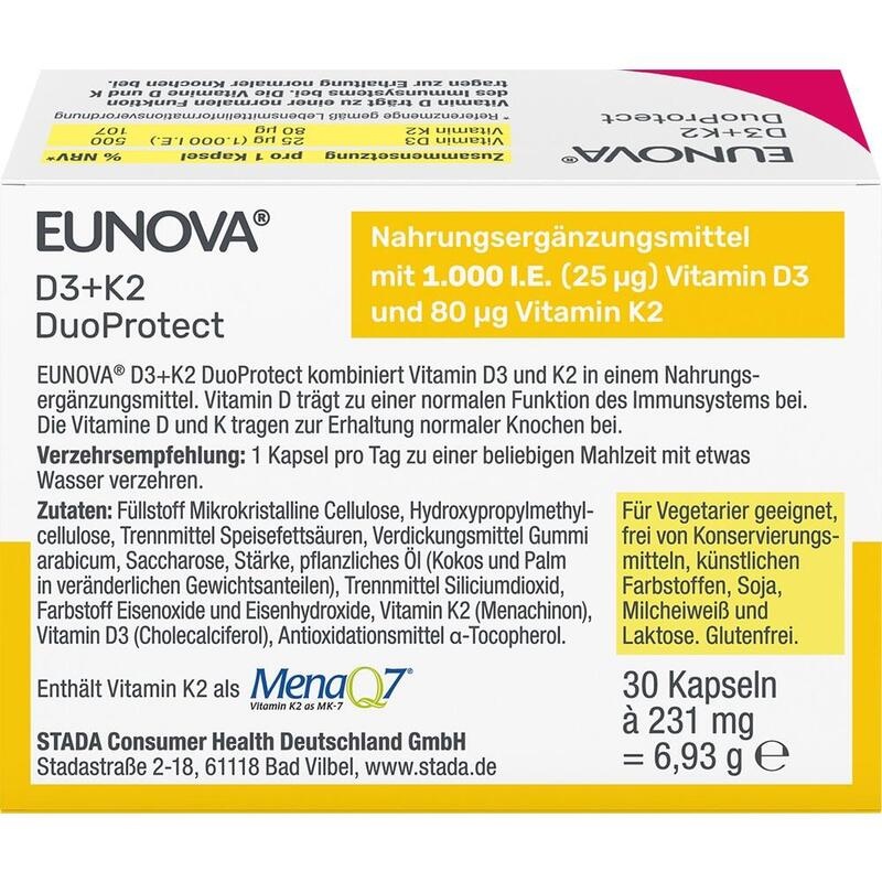 EUNOVA DuoProtect D3+K2 1000 I.E./80 μg Kapseln