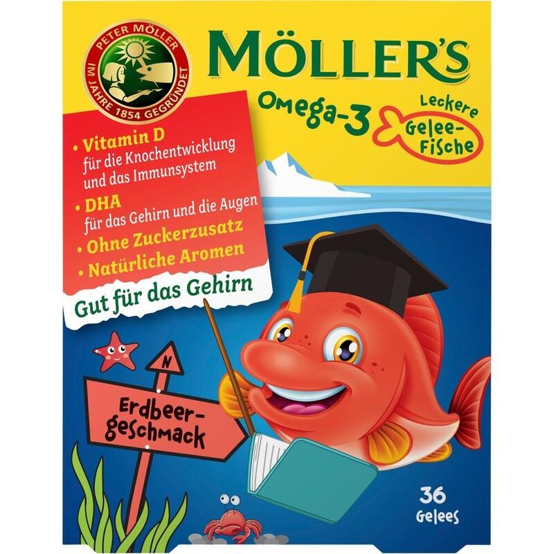 MÖLLER'S Omega-3 Gelee Fisch Erdbeere Kautabletten