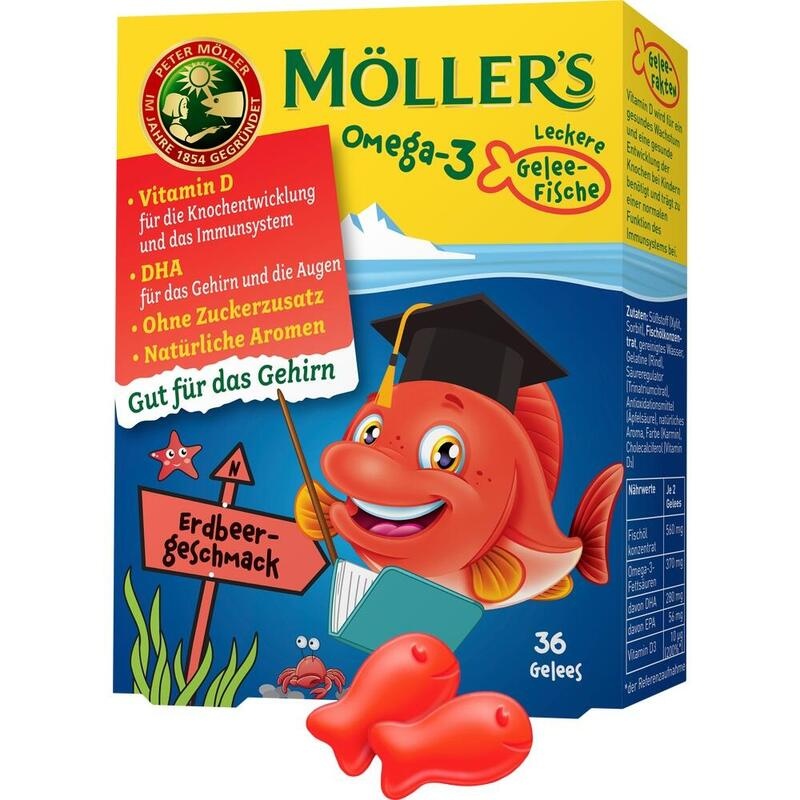 MÖLLER'S Omega-3 Gelee Fisch Erdbeere Kautabletten